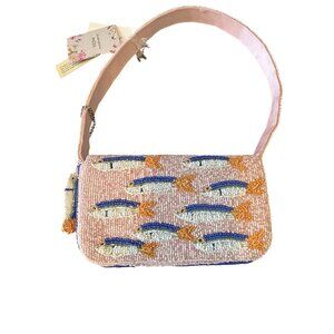 Viral Pink Sardine Made In India Beaded Bag Purse With Detachable Charm NWT